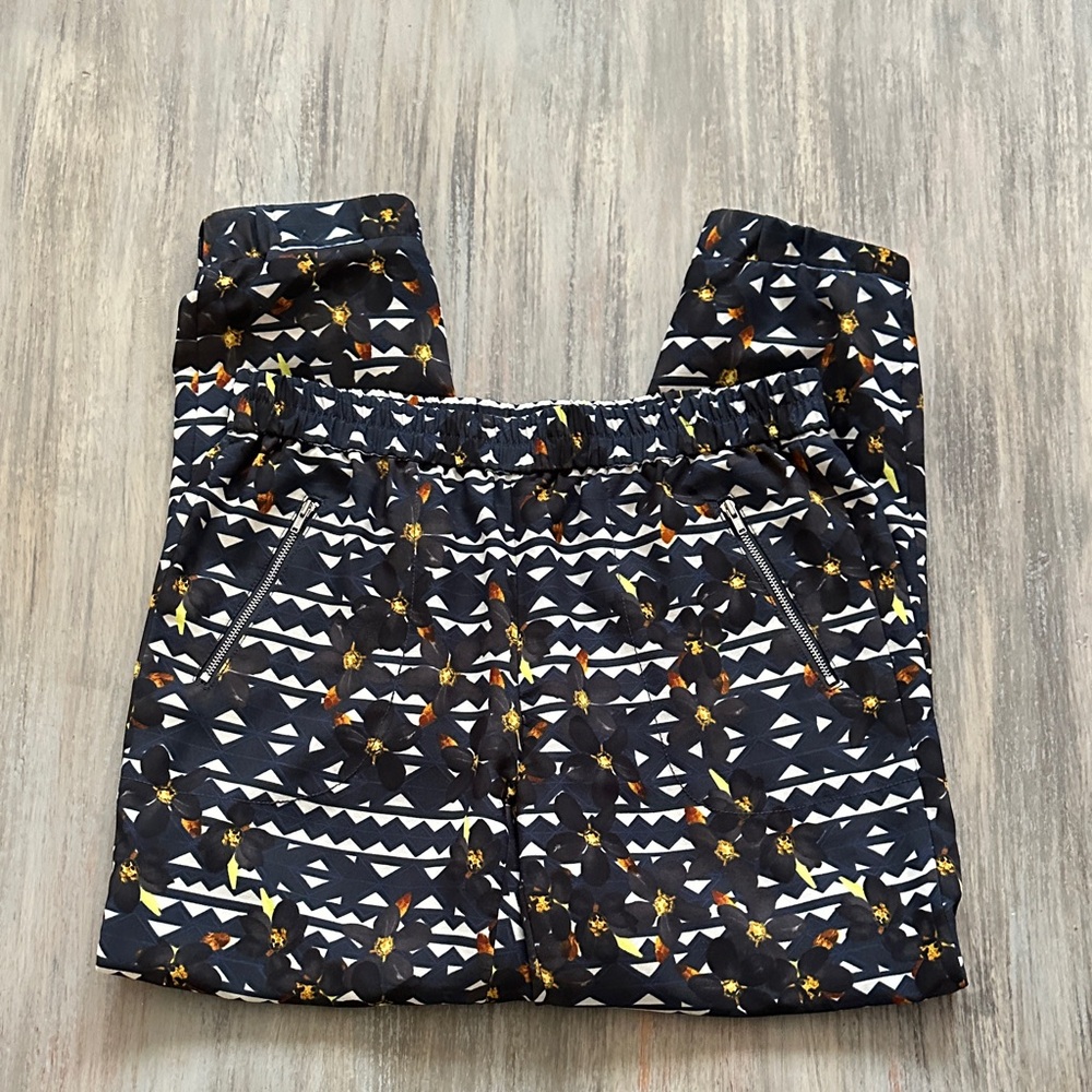 J. Crew Navy & White Floral Print Joggers